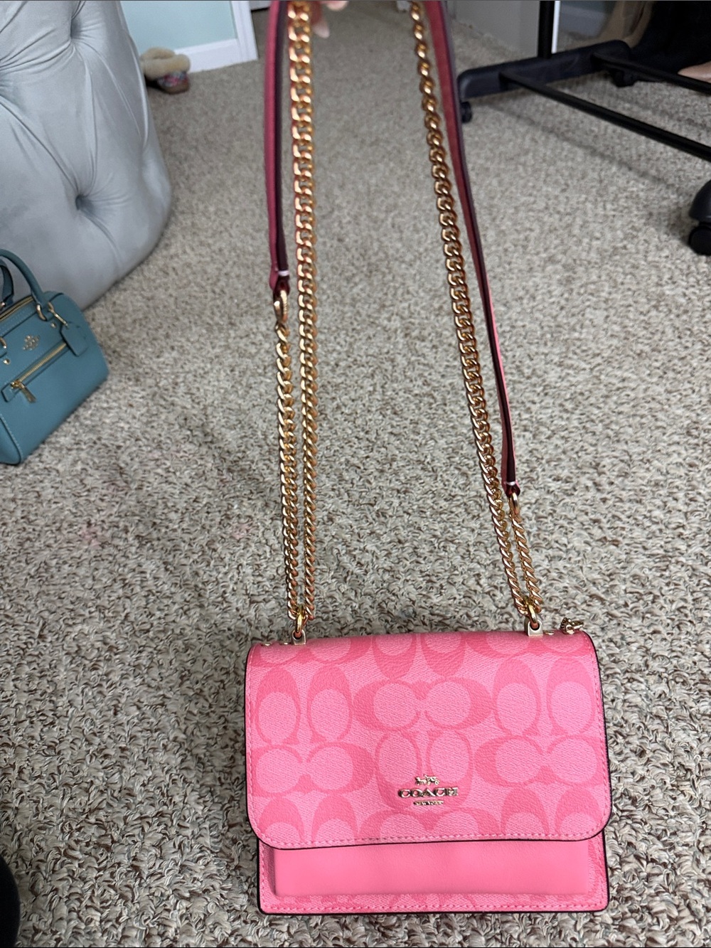 Coach Mini Klare Pink Signature Chain Crossbody Bag- never used!